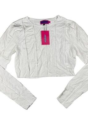 Edikted Long Sleeve Pleat Detail Crop Top in White